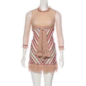 Missoni Pink Beige Multicolor Zigzag Knit Mini Dress